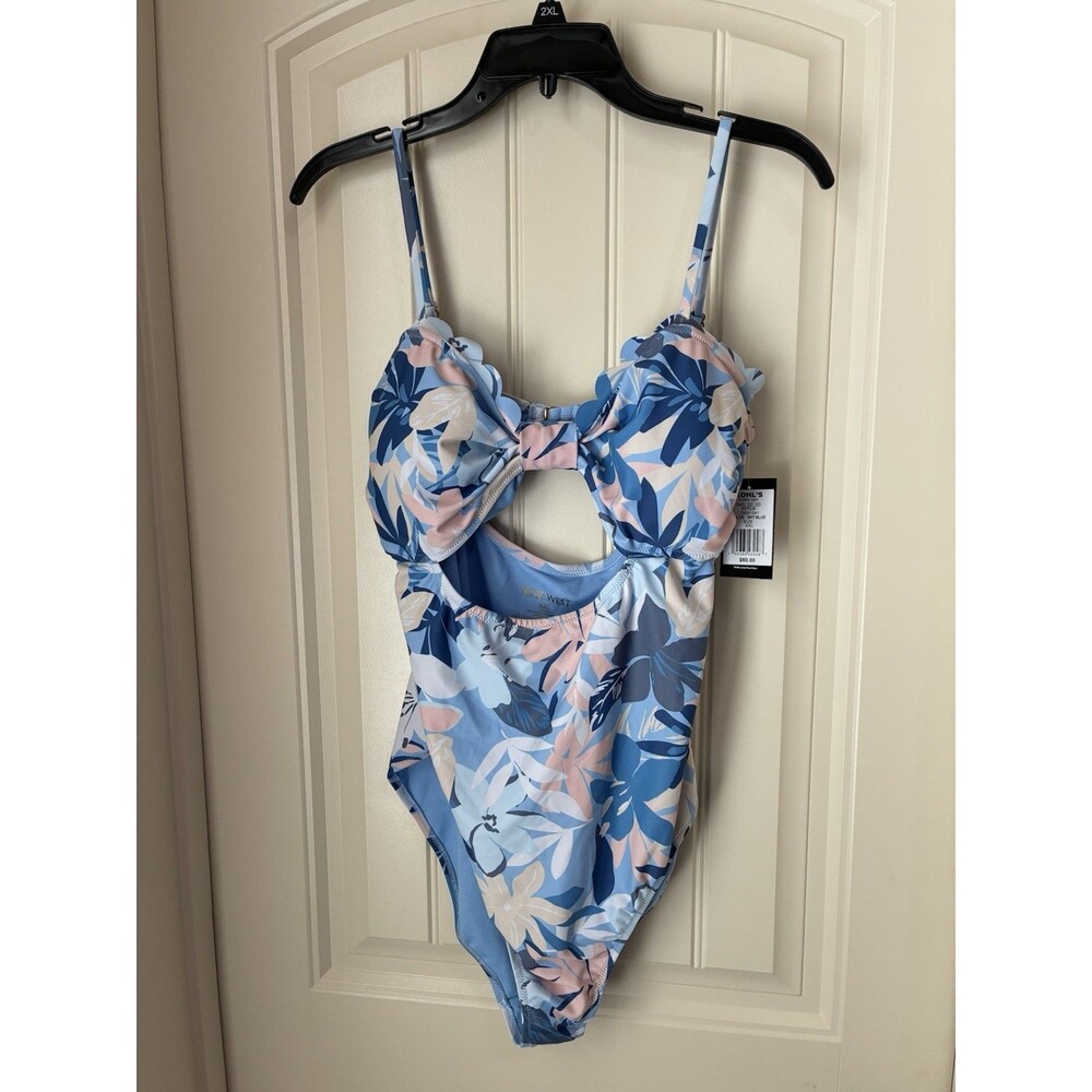NEW Women's Nine West  One Piece Swimsuit, Blue Floral  - Size Large XXL NWT